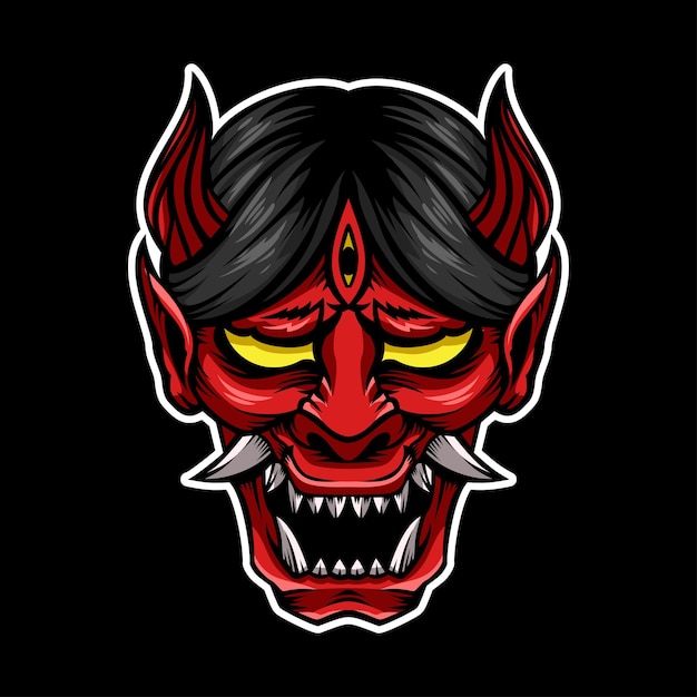 Oni Hannya Mask Cartoon Illustration