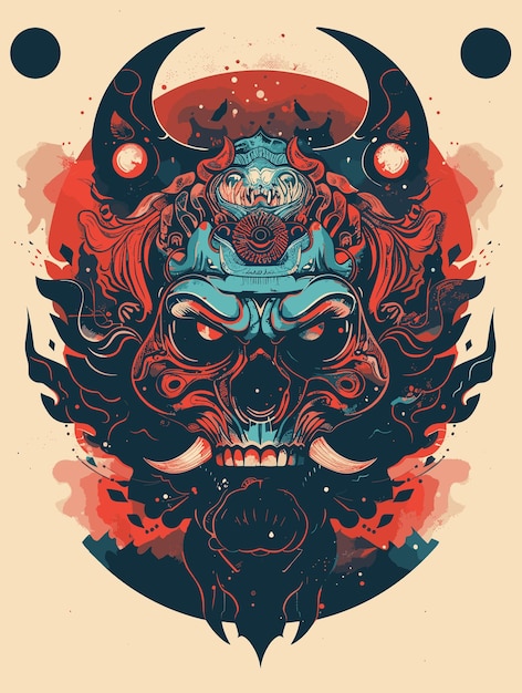 Vector oni mask illustration digital art for the tshirt