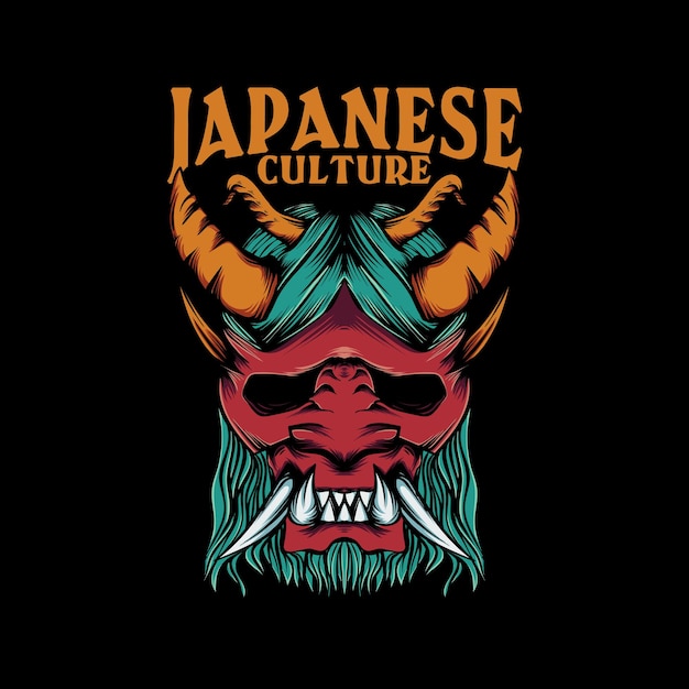 oni mask illustration for t shirt with japanese culture lettering