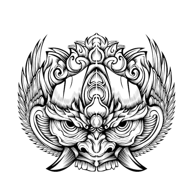 Oni mask tattoo design illustration