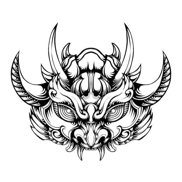 Vector oni mask tattoo design vector illustration