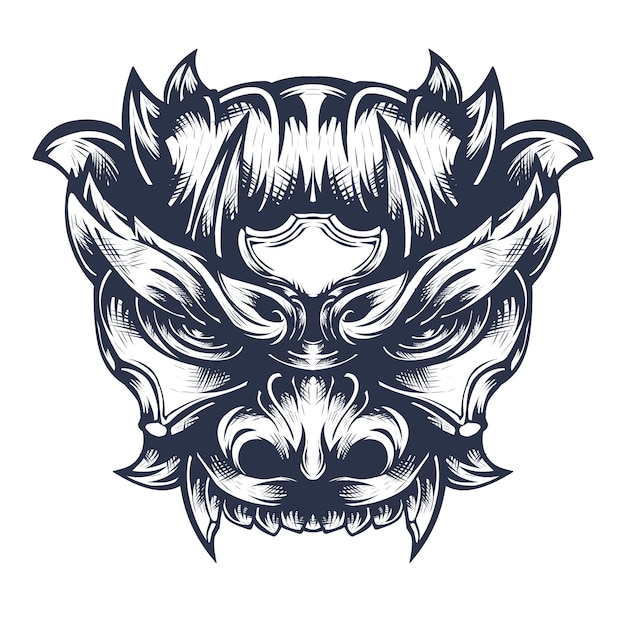 Oni mask tattoo design on a white background