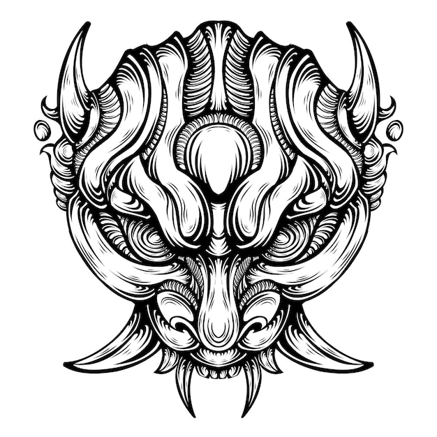 Oni mask tribal tattoo illustration vector