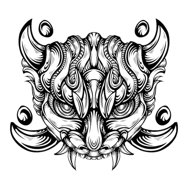 Oni mask tribal tattoo illustration vector