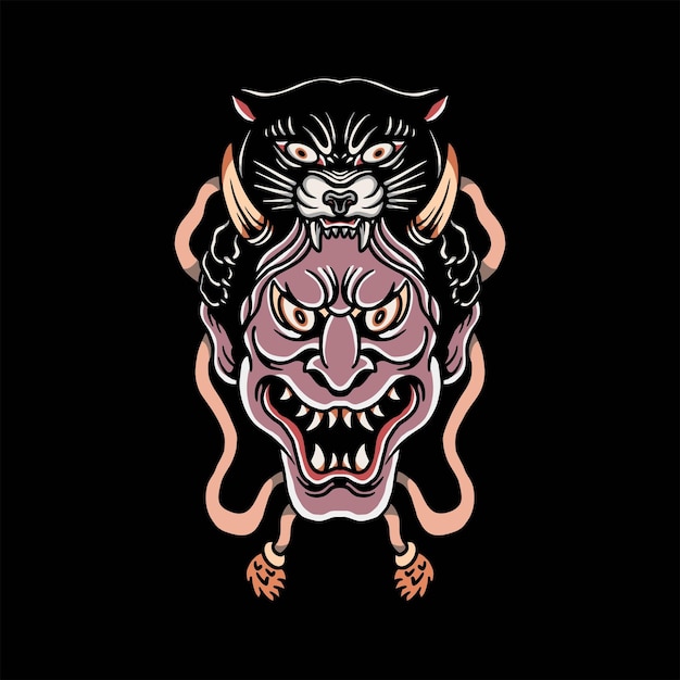 oni and panther tattoo vector design