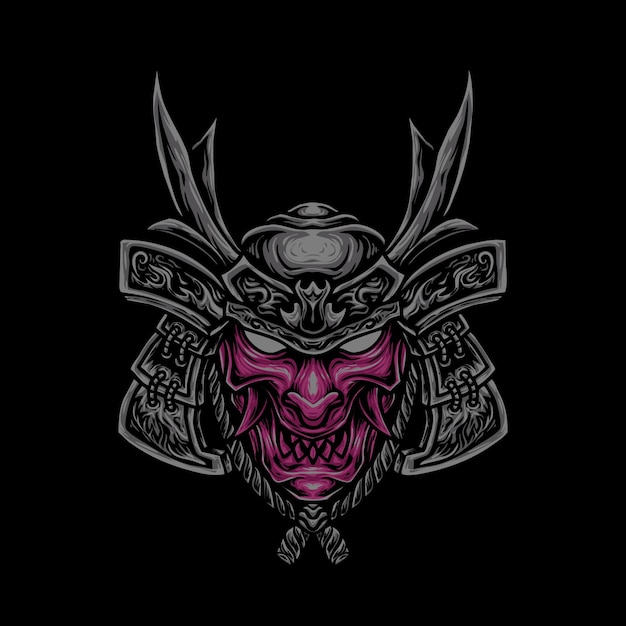 Oni samurai mask helmet Illustration design