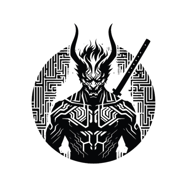 oni silhouete with cyberpunk pattern illustration