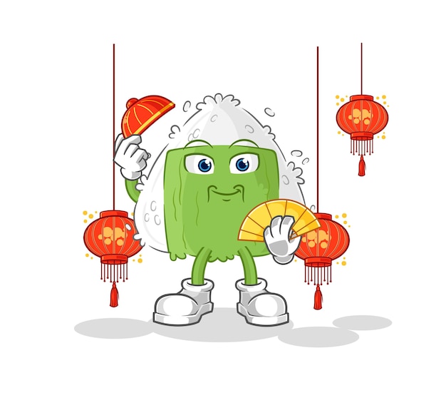 Onigiri Chinese with lanterns illustration character vector