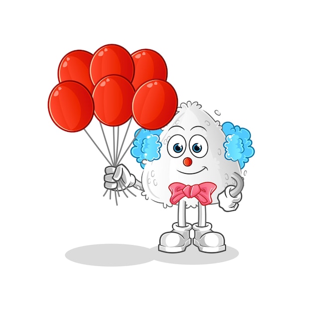 Onigiri clown with balloons vector. cartoon character