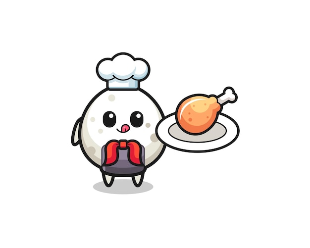 Onigiri fried chicken chef cartoon character