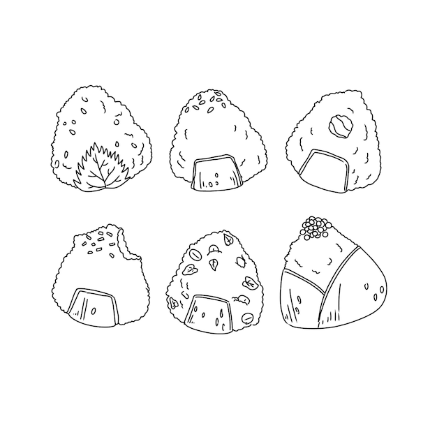 onigiri japanase food hand drawn doodle illustrations vector set