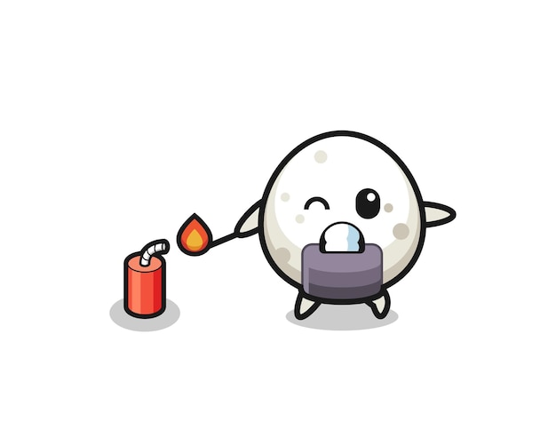 Onigiri mascot illustration playing firecracker  cute design