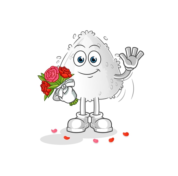 Onigiri with bouquet mascot. cartoon vector