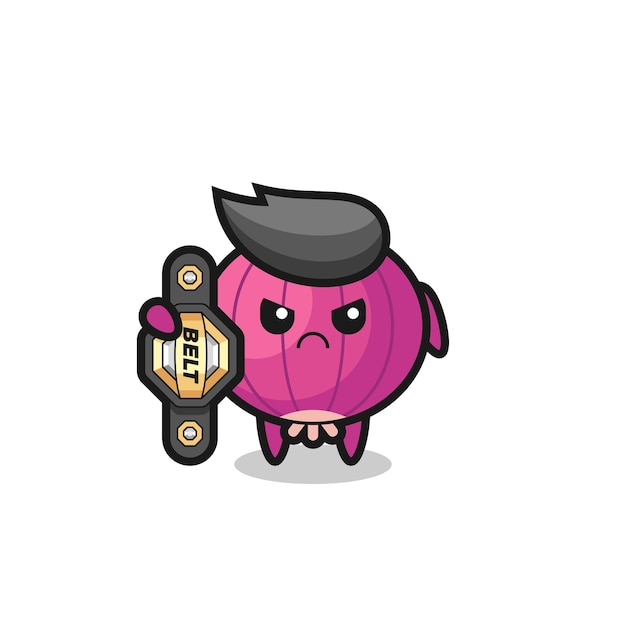 Onion mascot character as a MMA fighter with the champion belt , cute style design for t shirt, sticker, logo element