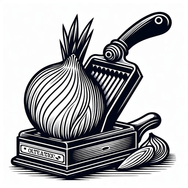 Vector onion slicer silhouette line art vector illustration on white background