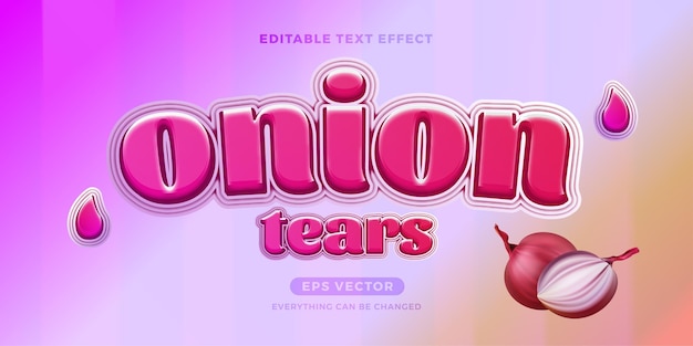 Onion Tears editable text effect style in natural red color ideal for banner signage and graphic promo