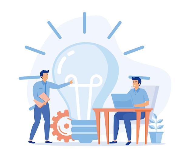 online assistant at work manager at remote work searching for new ideas solutions working together in the company flat vector modern illustration