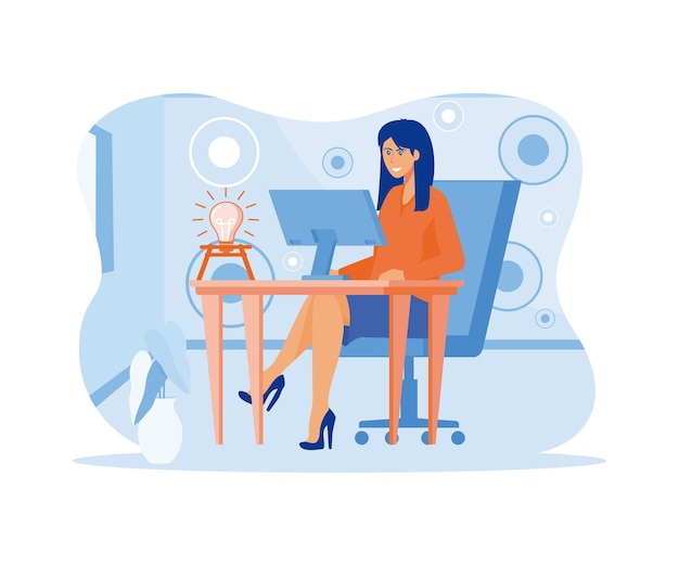 Online assistant at work Promotion in the network manager at remote work searching for new ideas solutions working together in the company brainstorming flat vector modern illustration