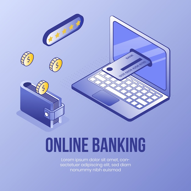 Online banking. Digital isometric design concept