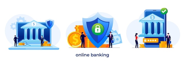 Online banking illustration online payment technology purchase finance security flat illustration vector template