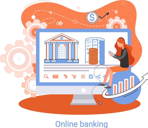 Vector online banking platform metaphor remote bank service online transaction system for mobile investment and payment banking operations currency exchange check account manage deposit ecommerce