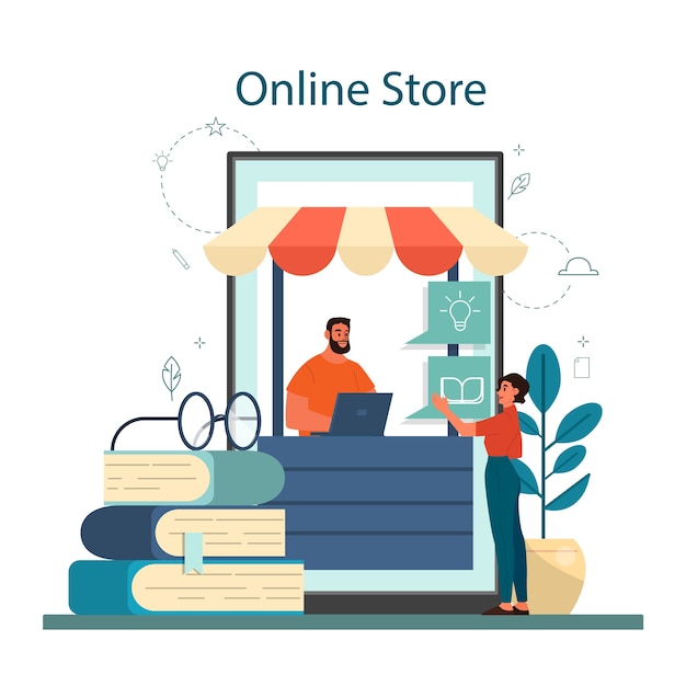 Online book store concept. Woman buy digital books on smartphone. Isolated vector isometric illustration Isolated vector illustration