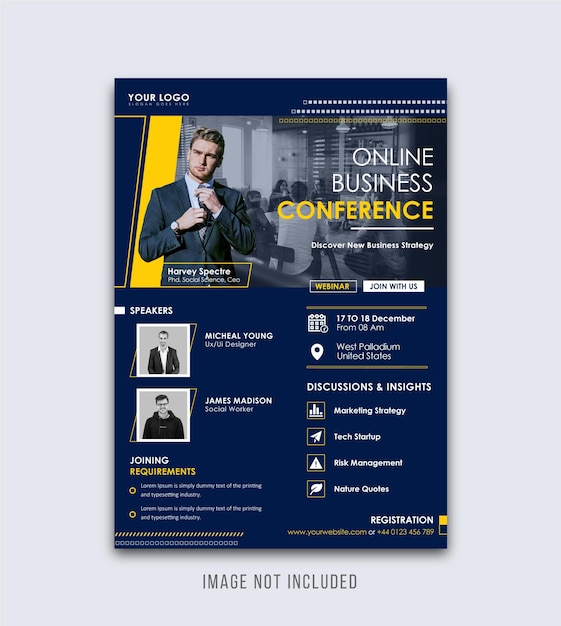 Online Business conference or corporate webinar concept poster template