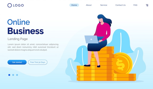 Online business landing page website illustration vector template