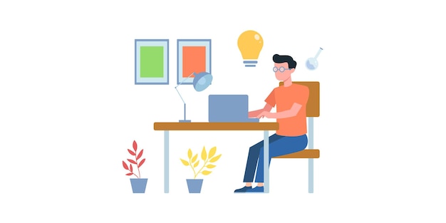 Online business meeting illustration. Online course. Man having a conference call with his business team online