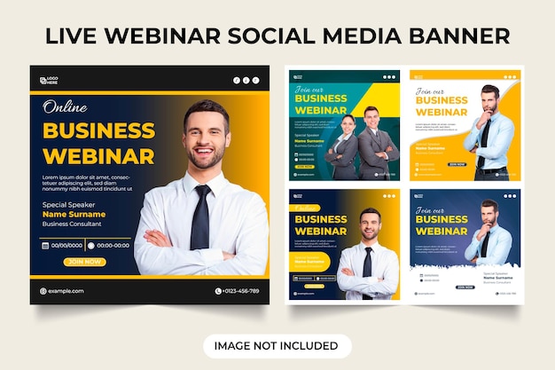 Vector online business webinar template social media set live webinar template bundle for digital