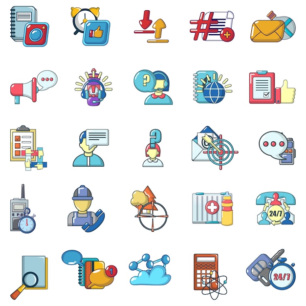 Online chatting icons set, cartoon style