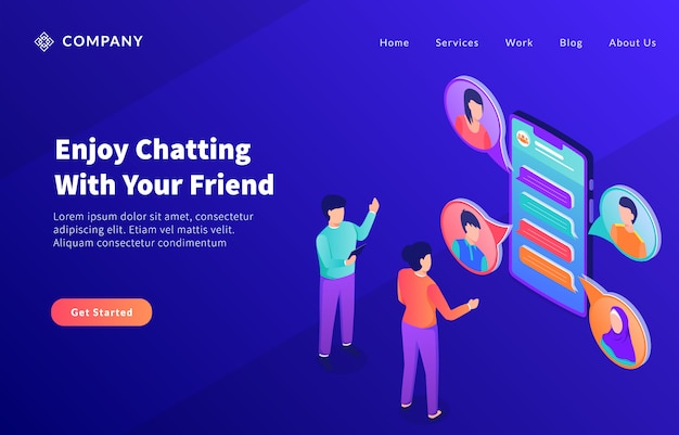 Online chatting with friends people for website template or landing homepage