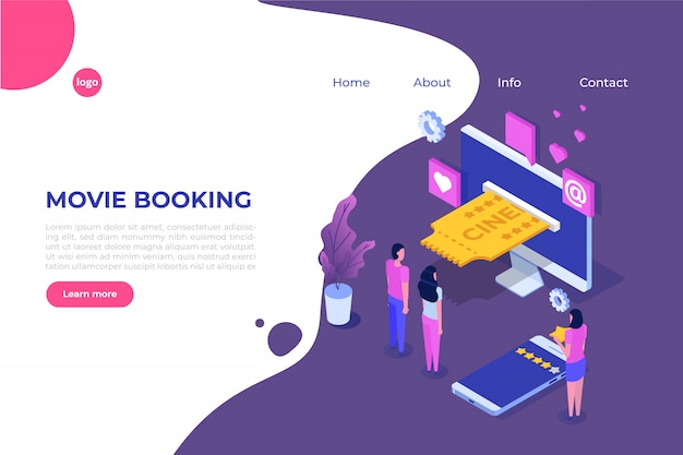 Online cinema tickets booking isometric concept. Mobile app.  illustration