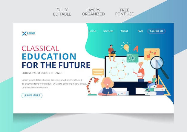 Online classical education landing page design editable template