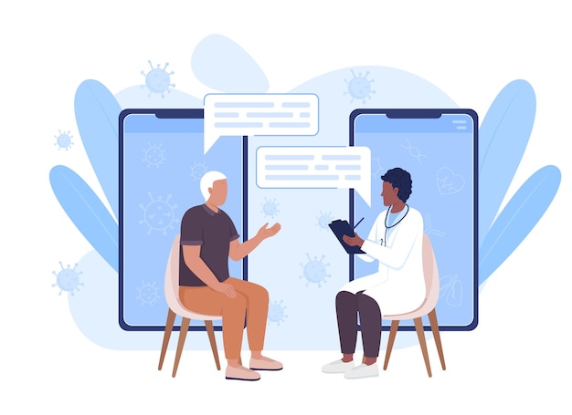 Vector online communication with male doctor flat concept vector illustration