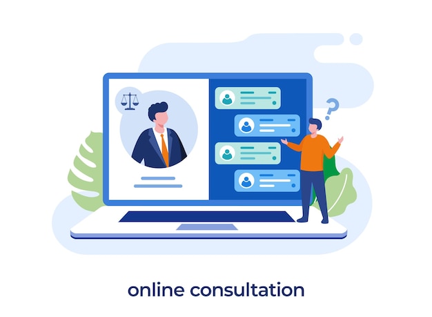 Online consultation, law firm and legal services concept, lawyer, judgment, flat illustration vector