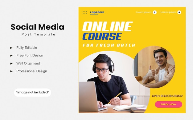 Online course learn from home social media post and and Instagram post template.