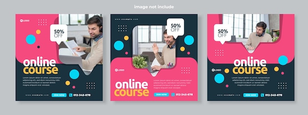 Online course social media pack template premium vector