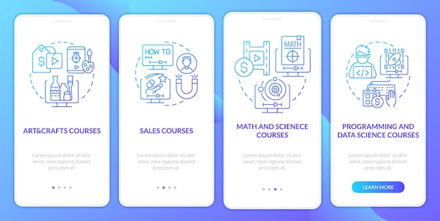 Online courses ideas blue gradient onboarding mobile app screen