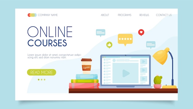 Online courses Landing page concept Flat design vector illustration