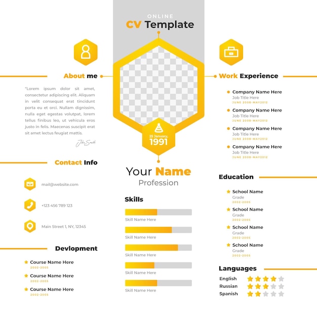 Online curriculum vitae template with yellow design