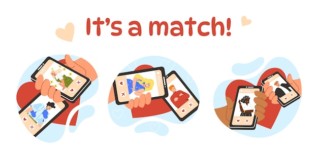 Online dating mobile app vector set