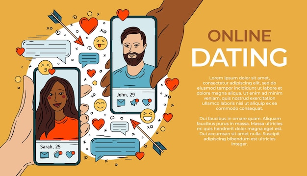 Online dating woman and man on the smartphone