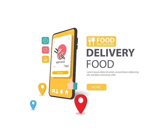 Online delivery food on a smartphone screen with Beef food order concept web banner