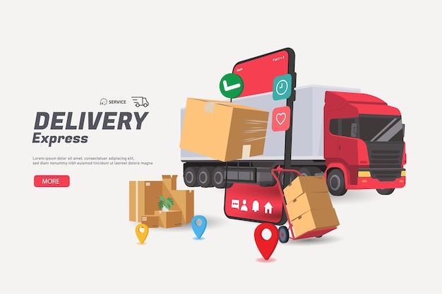 Online delivery on mobile concept Fast respond delivery package shipping on mobile