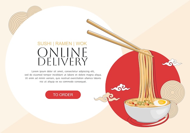 Online delivery ramen noodles banner with text