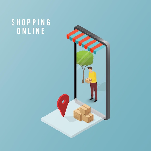 Online delivery service concept, online order tracking, Logistics delivery home and office on mobile. Vector illustration