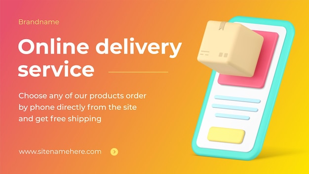 Online delivery service post parcel smartphone tracking application web banner 3d icon vector