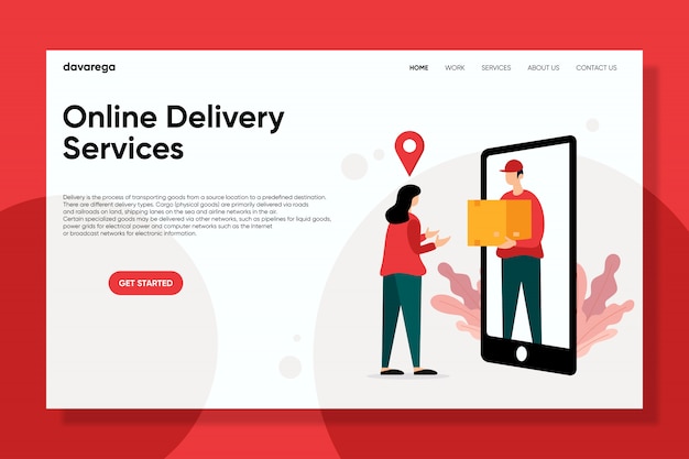 Online delivery services landing page flat designs