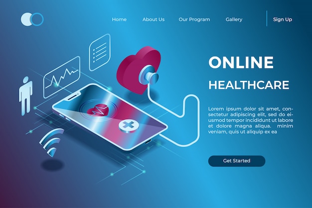 Online diagnosis through a gadget with a stethoscope symbol in isometric 3d illustration